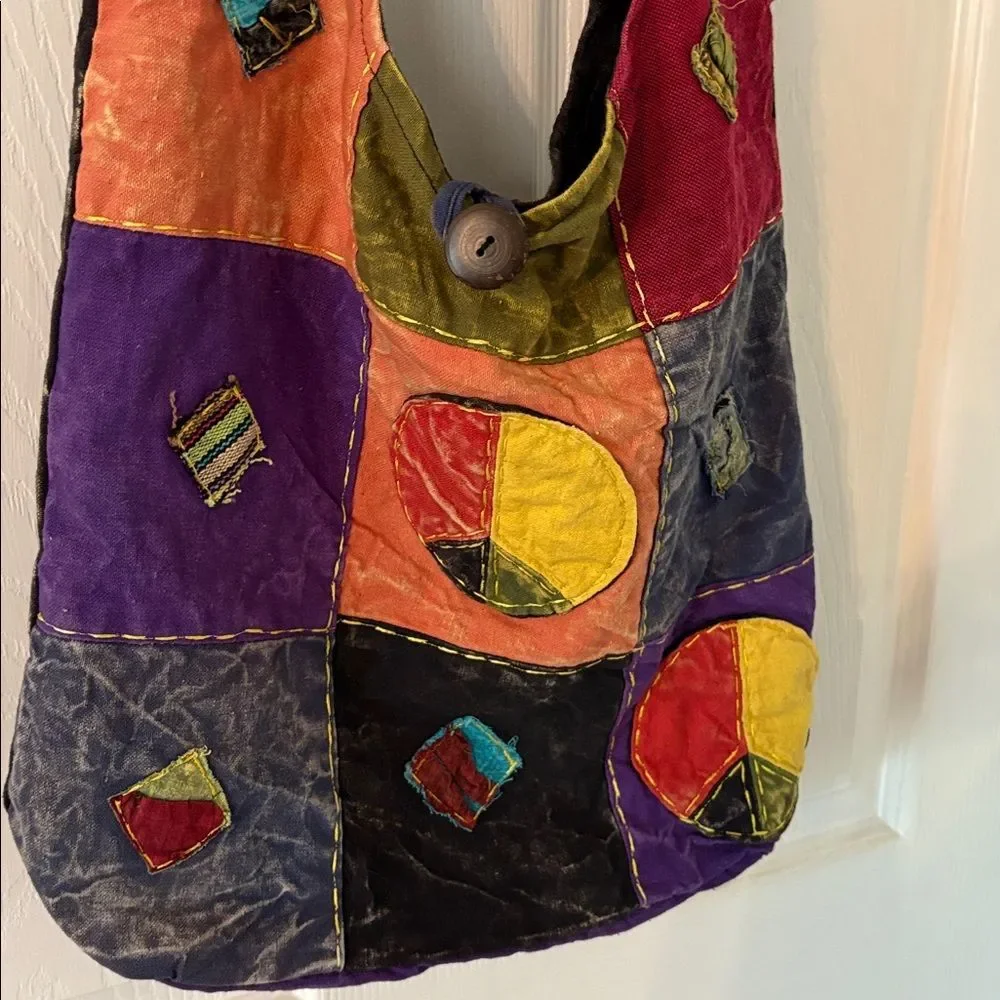 Patchwork Peace Shoulder Bag | Boho Hippie Festival Purse | Zipper Closure - Picture 4 of 9